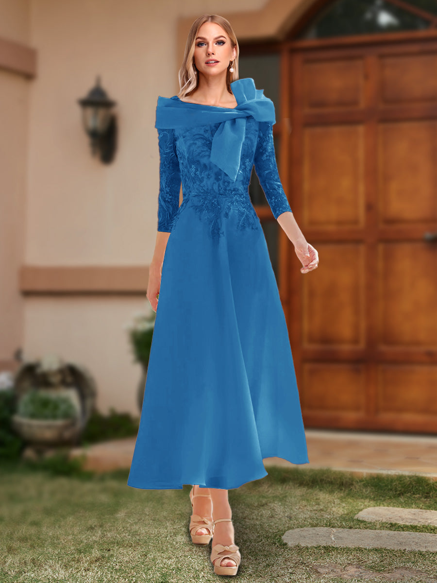 A-Line/Princess Off-the-Shoulder Ankle-Length Mother of the Bride Dresses With Bow(s) & Appliques