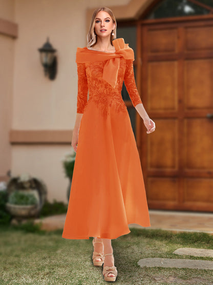 A-Line/Princess Off-the-Shoulder Ankle-Length Mother of the Bride Dresses With Bow(s) & Appliques