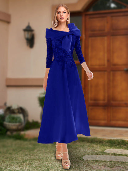 A-Line/Princess Off-the-Shoulder Ankle-Length Mother of the Bride Dresses With Bow(s) & Appliques
