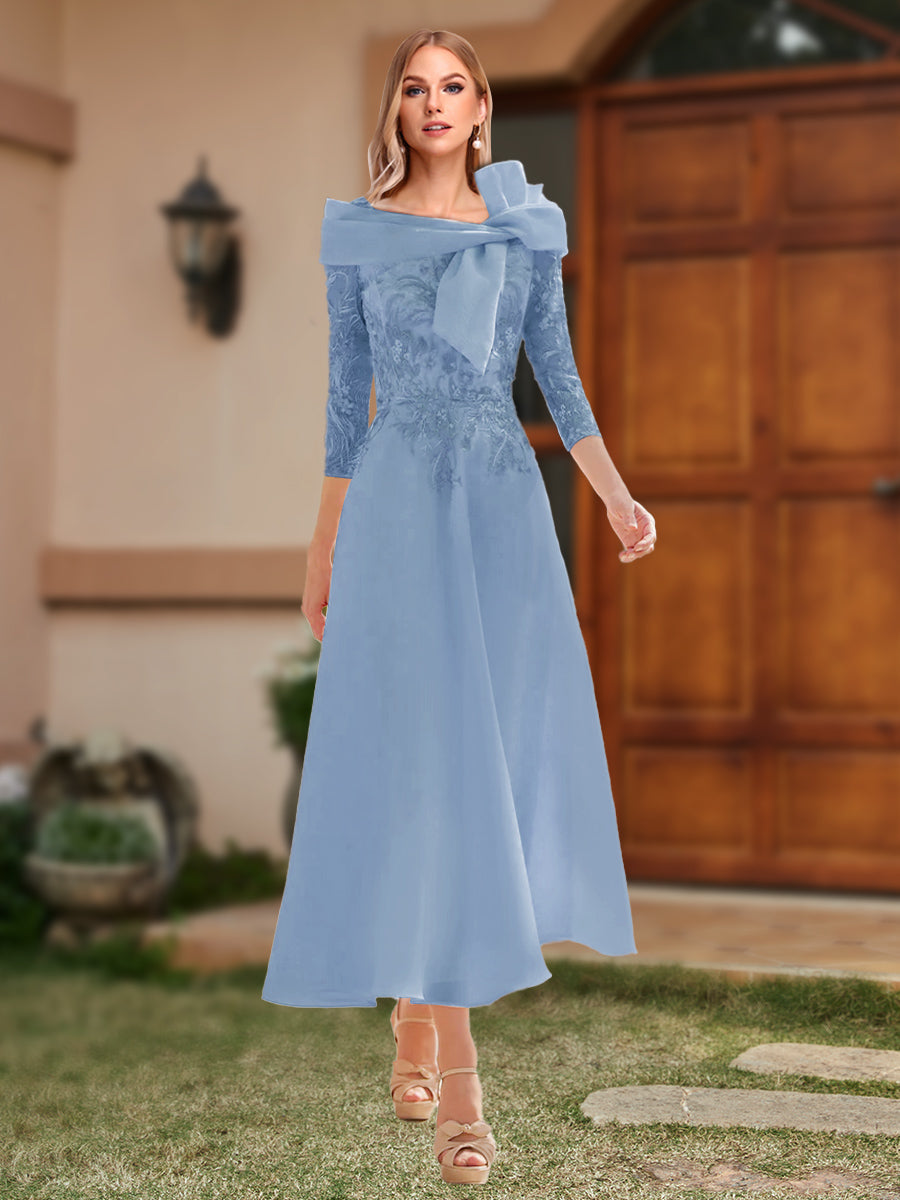 A-Line/Princess Off-the-Shoulder Ankle-Length Mother of the Bride Dresses With Bow(s) & Appliques