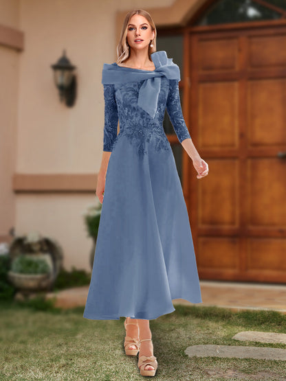 A-Line/Princess Off-the-Shoulder Ankle-Length Mother of the Bride Dresses With Bow(s) & Appliques