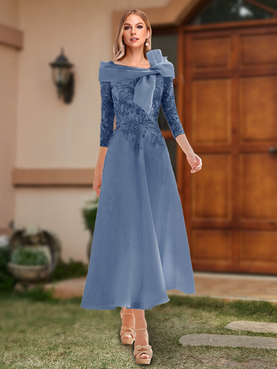 A-Line/Princess Off-the-Shoulder Ankle-Length Mother of the Bride Dresses With Bow(s) & Appliques