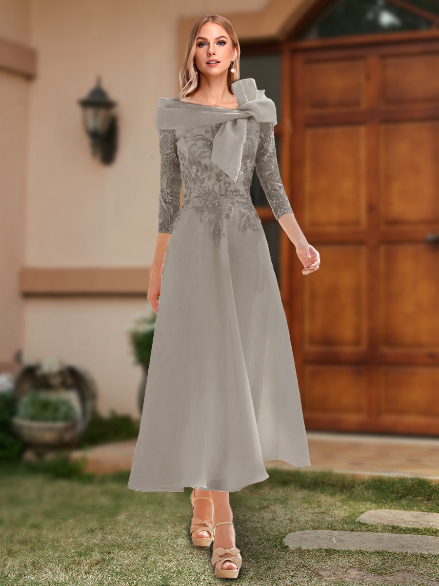 A-Line/Princess Off-the-Shoulder Ankle-Length Mother of the Bride Dresses With Bow(s) & Appliques
