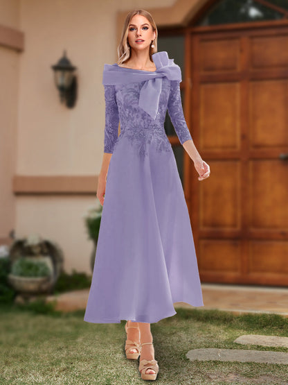 A-Line/Princess Off-the-Shoulder Ankle-Length Mother of the Bride Dresses With Bow(s) & Appliques