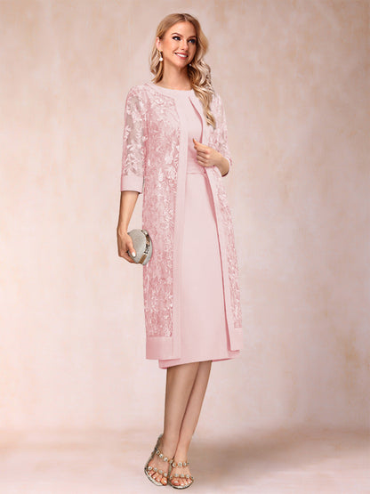 Sheath/Column Scoop Chiffon Ruched Mother of the Bride Dresses with Jacket & Rhinestone