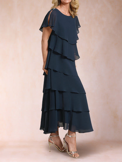 A-Line/Princess Scoop Short Sleeves Mother of the Bride Dresses with Ruffles