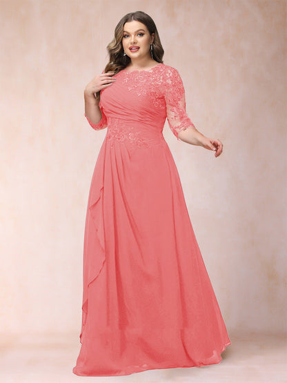 A-Line/Princess Scoop 3/4 Sleeves Plus Size Mother of the Bride Dresses with Applique