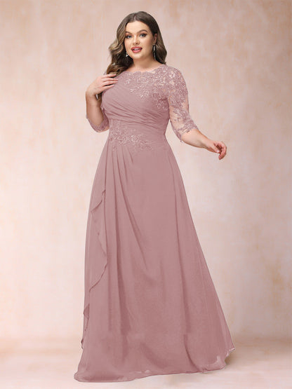 A-Line/Princess Scoop 3/4 Sleeves Plus Size Mother of the Bride Dresses with Applique