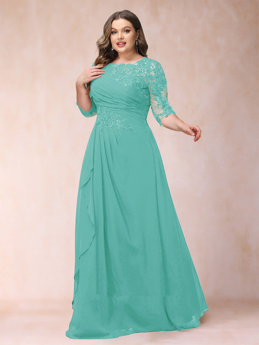 A-Line/Princess Scoop 3/4 Sleeves Plus Size Mother of the Bride Dresses with Applique