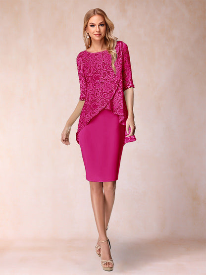 Sheath/Column Scoop Half Sleeves 2 Pieces Mother of the Bride Dress with Applique