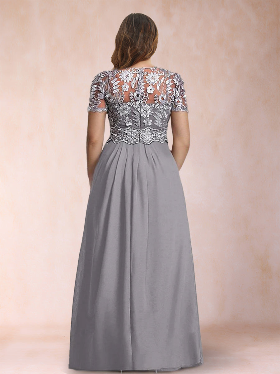 A-Line/Princess Scoop Short Sleeves 2 Pieces Plus Size Mother of the Bride Pantsuits with Applique