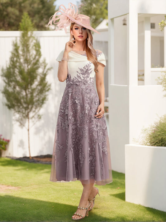 A-Line/Princess Scoop Short Sleeves Mother of the Bride Dresses with Applique
