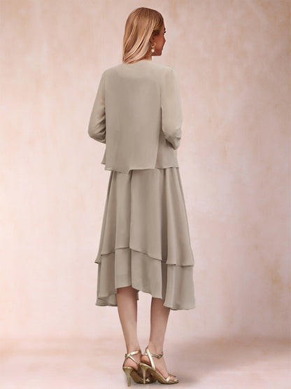 A-Line/Princess Scoop Long Sleeves 2 Pieces with Sequins & Jacket