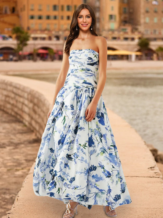 A-Line/Princess Strapless Sleeveless Formal Dresses with Ruched