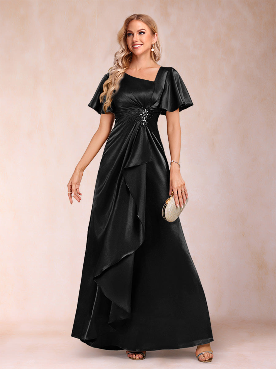 A-Line/Princess V-Neck Short Sleeves Mother of the Bride Dresses with Sash