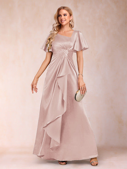 A-Line/Princess V-Neck Short Sleeves Mother of the Bride Dresses with Sash