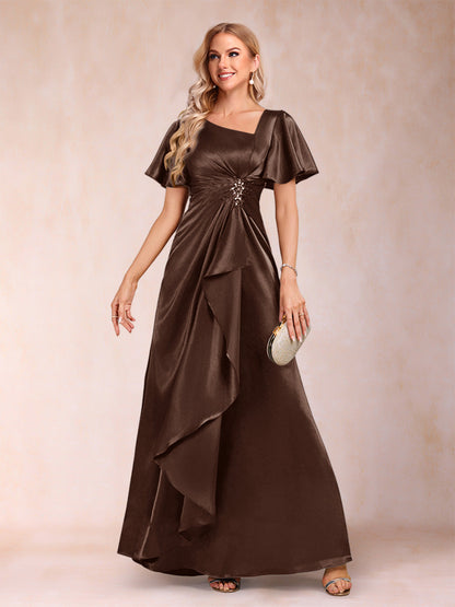 A-Line/Princess V-Neck Short Sleeves Mother of the Bride Dresses with Sash