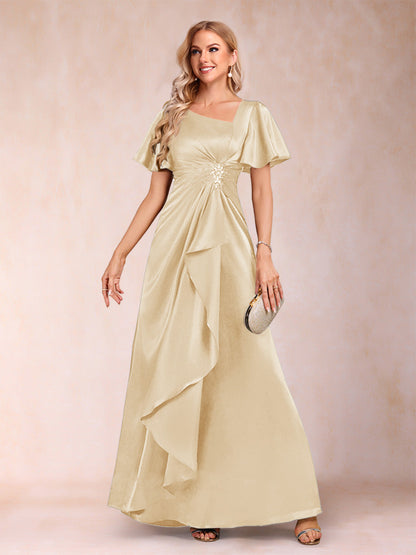 A-Line/Princess V-Neck Short Sleeves Mother of the Bride Dresses with Sash