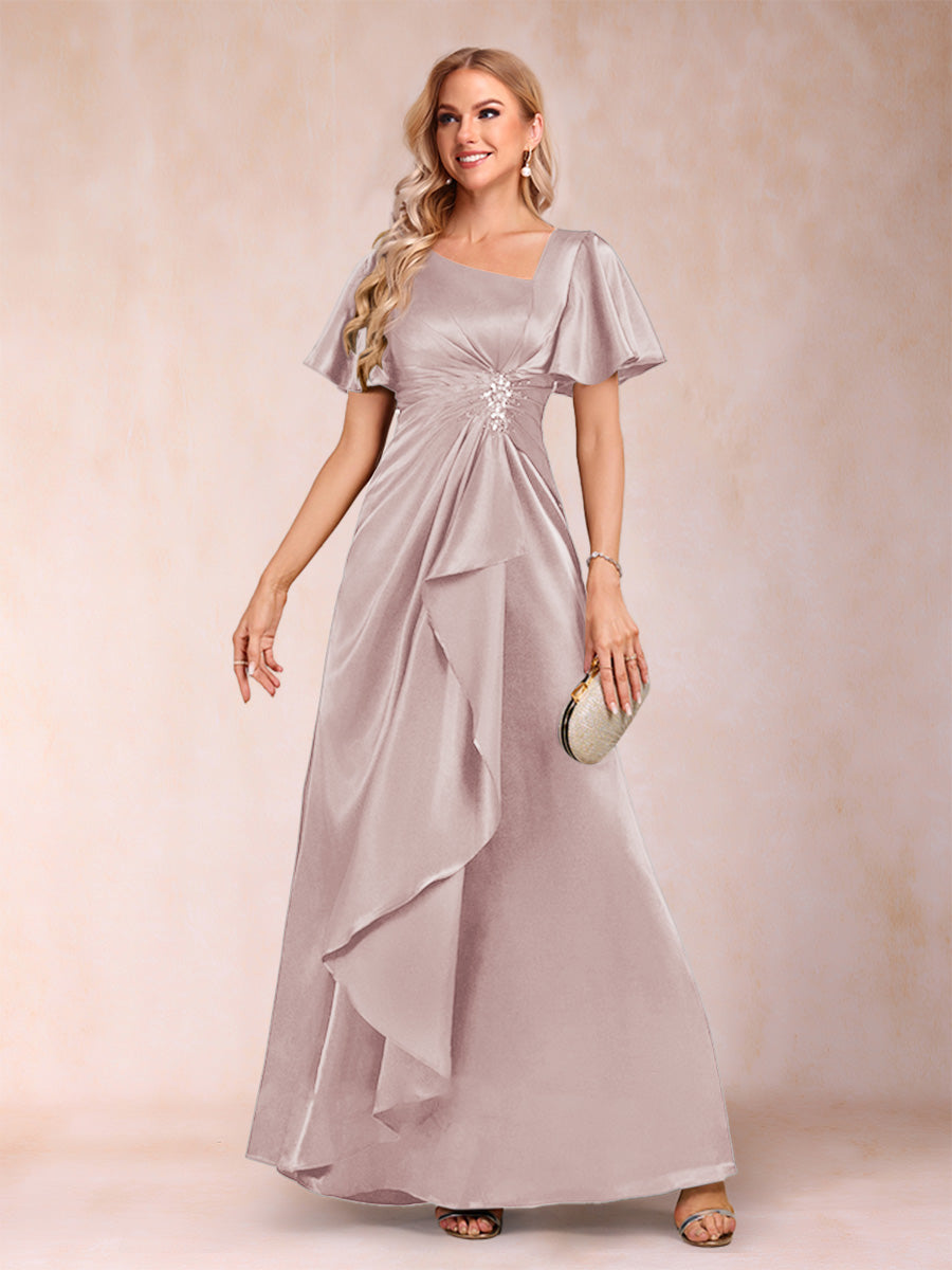 A-Line/Princess V-Neck Short Sleeves Mother of the Bride Dresses with Sash