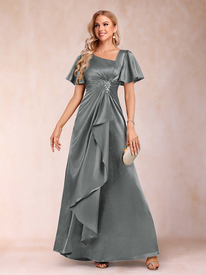 A-Line/Princess V-Neck Short Sleeves Mother of the Bride Dresses with Sash