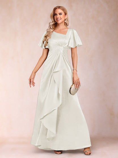 A-Line/Princess V-Neck Short Sleeves Mother of the Bride Dresses with Sash