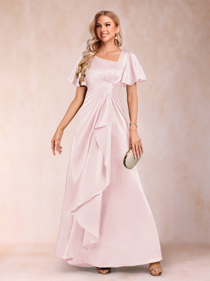 A-Line/Princess V-Neck Short Sleeves Mother of the Bride Dresses with Sash