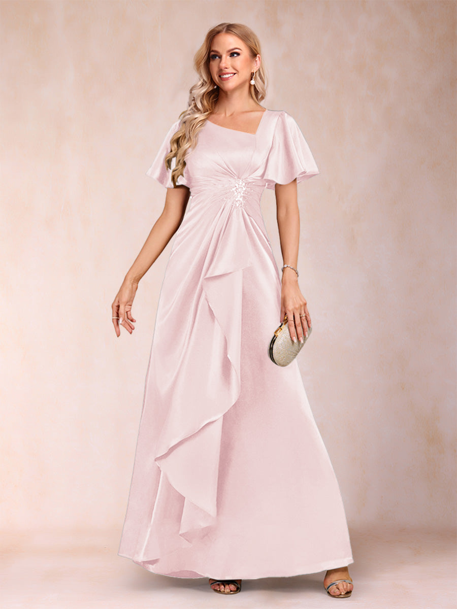 A-Line/Princess V-Neck Short Sleeves Mother of the Bride Dresses with Sash