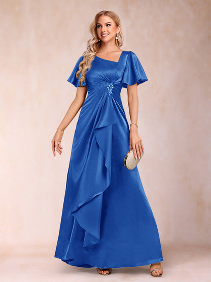 A-Line/Princess V-Neck Short Sleeves Mother of the Bride Dresses with Sash