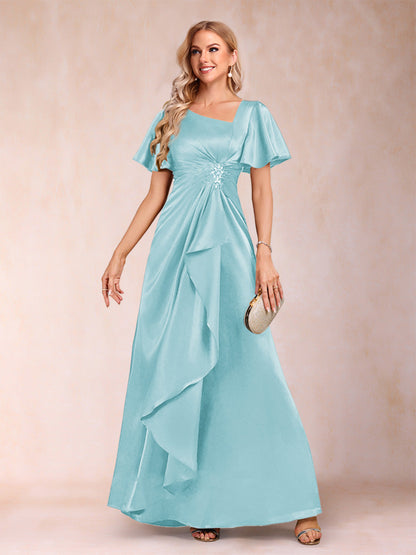 A-Line/Princess V-Neck Short Sleeves Mother of the Bride Dresses with Sash