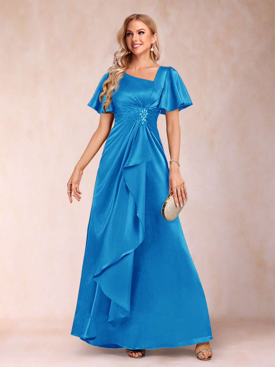 A-Line/Princess V-Neck Short Sleeves Mother of the Bride Dresses with Sash