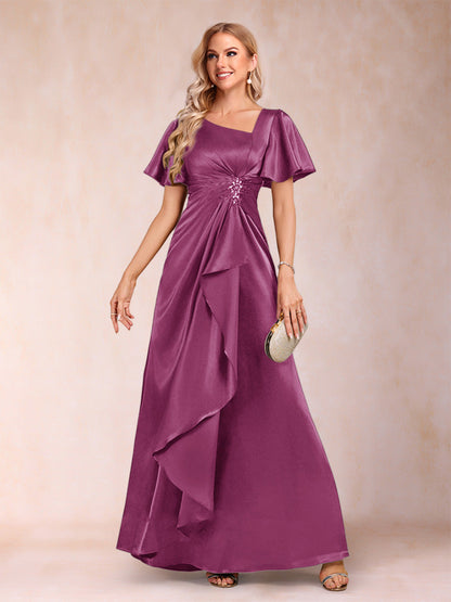 A-Line/Princess V-Neck Short Sleeves Mother of the Bride Dresses with Sash