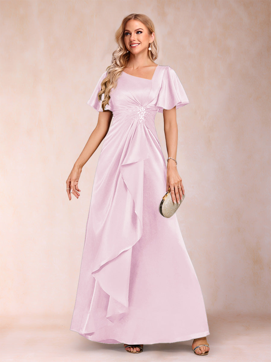 A-Line/Princess V-Neck Short Sleeves Mother of the Bride Dresses with Sash