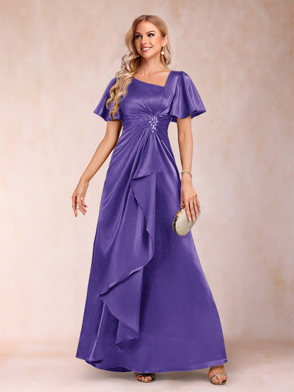 A-Line/Princess V-Neck Short Sleeves Mother of the Bride Dresses with Sash