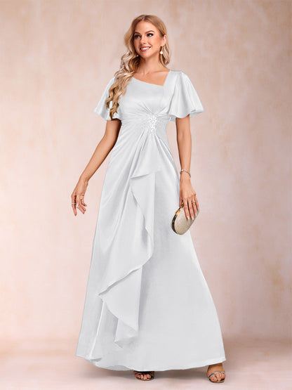 A-Line/Princess V-Neck Short Sleeves Mother of the Bride Dresses with Sash
