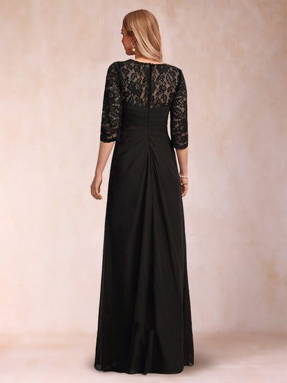 Sheath/Column Scoop 3/4 Sleeves Mother of the Bride Dresses with Lace