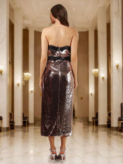 Sheath/Column Strapless Sleeveless Formal Dresses with Lace