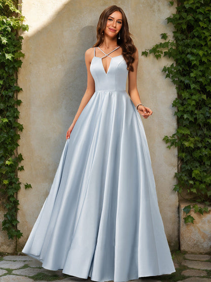 A-Line/Princess V-Neck Sleeveless Formal Dresses with Ruched