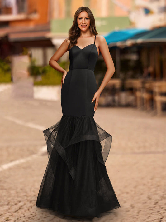 Trumpet/Mermaid V-Neck Sleeveless Tiered Formal Dresses