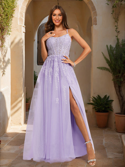 Ball Gown Scoop Sleeveless Formal Dresses with Applique