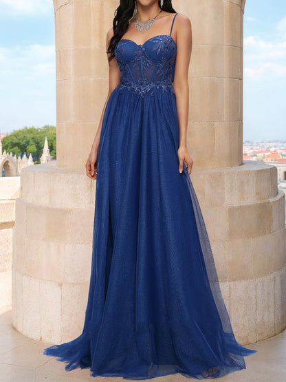 A-Line/Princess Spaghetti Straps Sleeveless Formal Dresses with Split Side