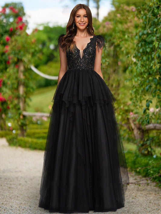 Ball Gown V-Neck Sleeveless Sequins Formal Dresses