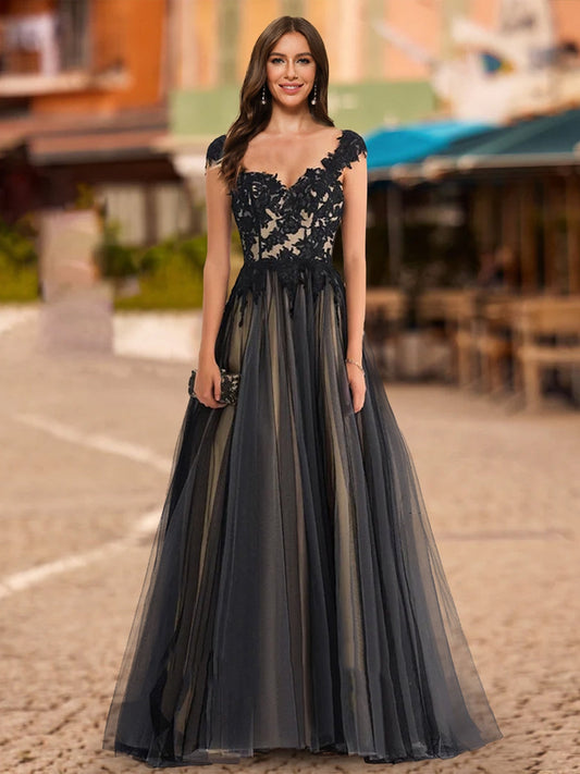 Ball Gown V-Neck Sleeveless Applique Formal Dresses