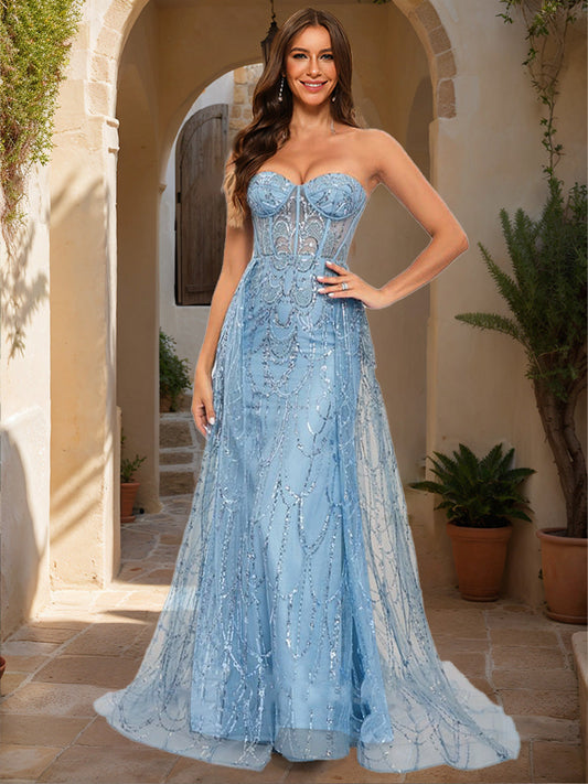 Sheath/Column Strapless Sleeveless Applique Formal Dresses