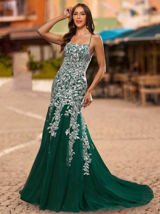 Trumpet/Mermaid Scoop Sleeveless Lace Formal Dresses
