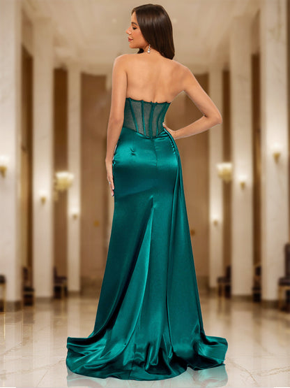 Sheath/Column Strapless Sleeveless Ruched Formal Dresses