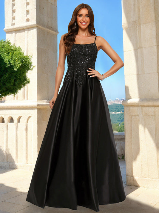 A-Line/Princess Scoop Sleeveless Sequins Formal Dresses