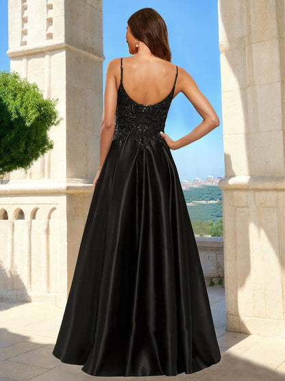 A-Line/Princess Scoop Sleeveless Sequins Formal Dresses