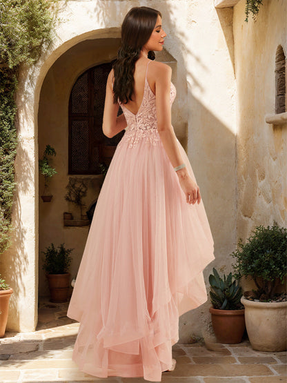 A-Line/Princess V-Neck Sleeveless Lace Formal Dresses