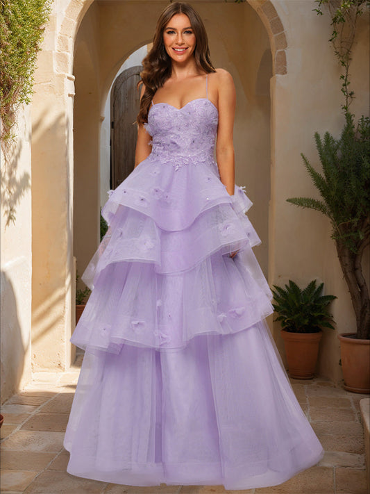 Ball Gown Sweetheart Sleeveless Tiered Formal Dresses
