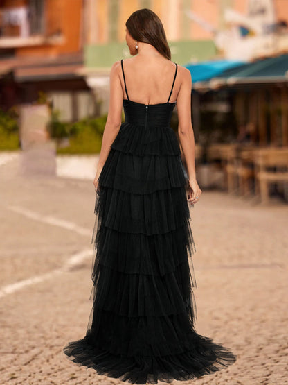 A-Line/Princess V-Neck Sleeveless Tiered Formal Dresses